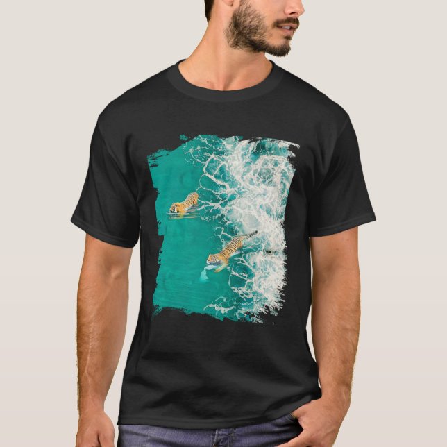 Big Cat Tiger Surf On The Beach T-Shirt (Front)