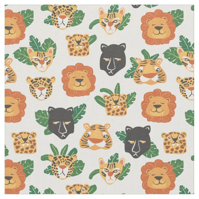 Big Cats Lions Tigers Panther Pattern Fabric (Close Up)