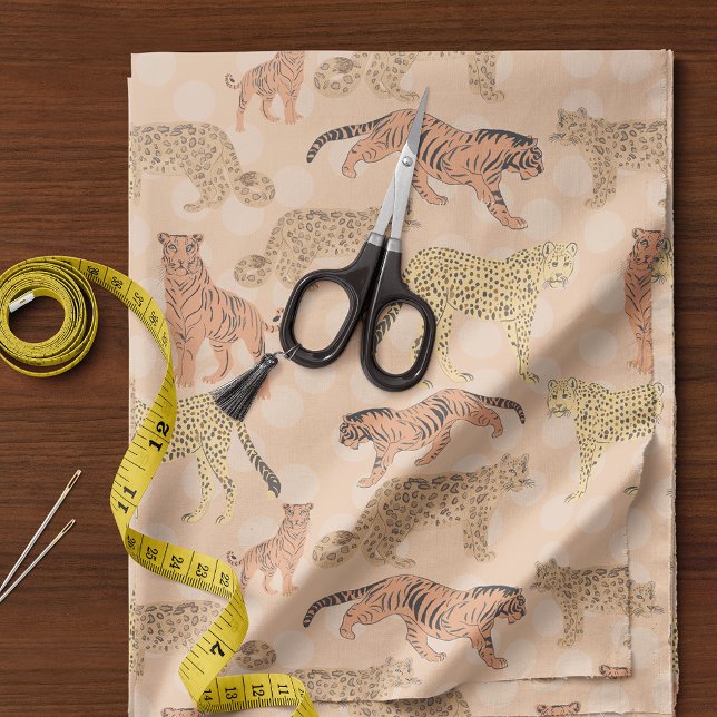 Big Cats On Peach Polka Dots Fabric (Creator Uploaded)