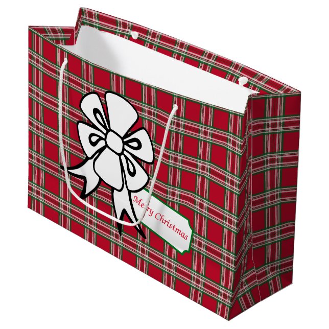 Big Christmas Bow Red Plaid Holiday Gift Bag (Front Angled)