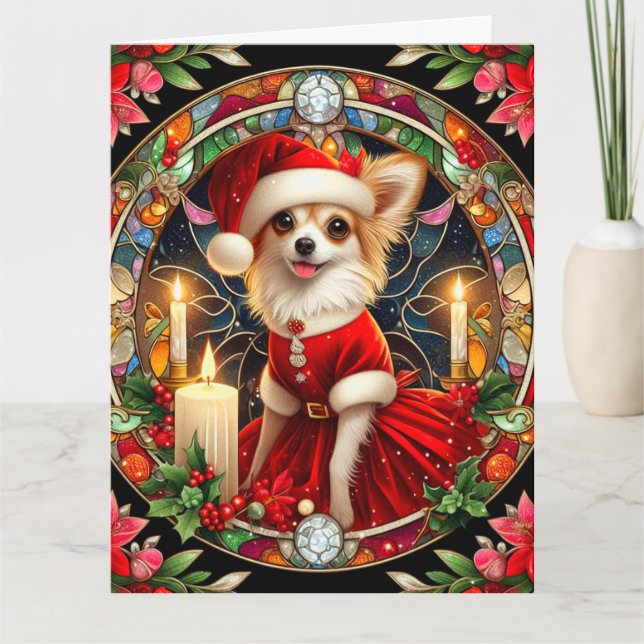Big Christmas Card Chihuahua in Santa Dress (Front)