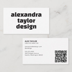 Big Chunky Bold Name Fun Retro White Modern QR Business Card