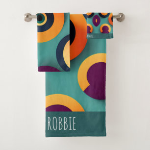 Big Circles Orange Blue Geometric Pattern Bath Towel Set