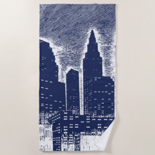 Big City Night Lights cityscape skyline Beach Towel