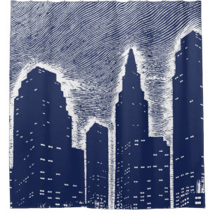 Big City Night Lights cityscape skyline Shower Curtain