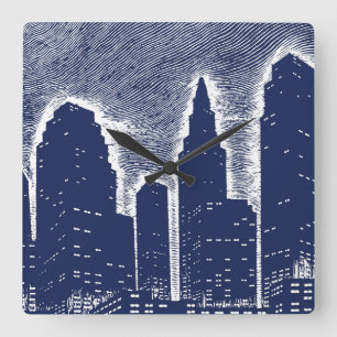 Big City Night Lights cityscape skyline Square Wall Clock