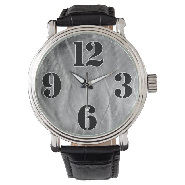 Big Clock Numbers On Grey Abstract Metal Watch (Front)