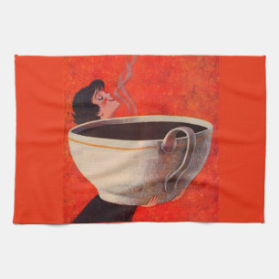 big coffee drinker print tea towel
