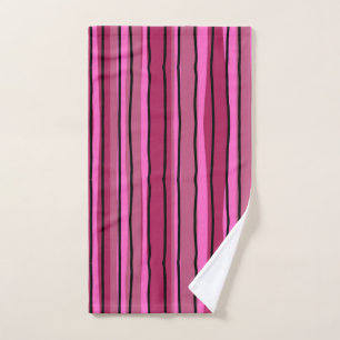 Big Colour Pop Hot Pink and Black Stripes Hand Towel