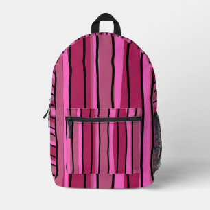 Big Colour Pop Hot Pink and Black Stripes Printed Backpack