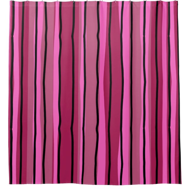 Big Colour Pop Hot Pink and Black Stripes Shower Curtain (Front)
