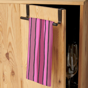 Big Colour Pop Hot Pink and Black Stripes Tea Towel