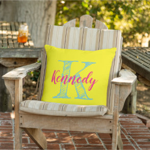 Big colourful custom family name monogram yellow cushion