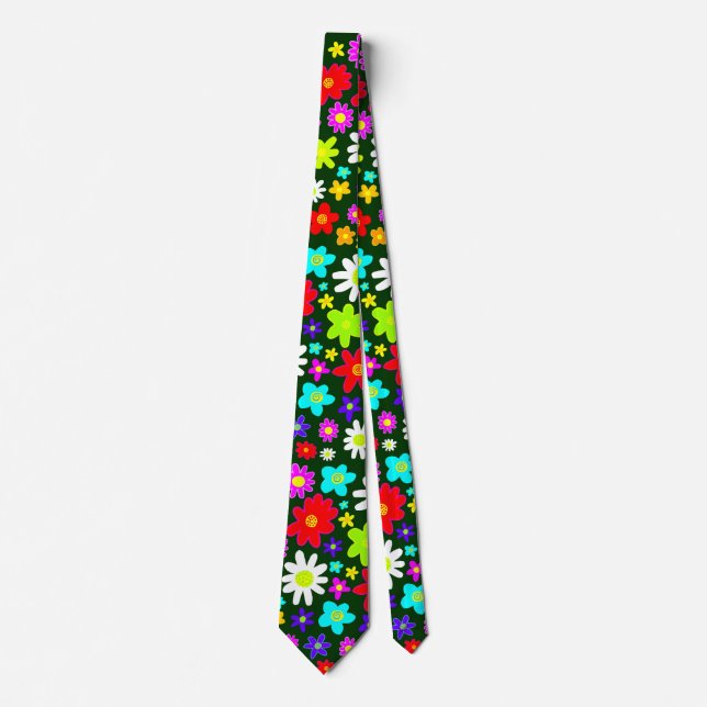 Big Colourful Flowers II - Dark Green Tie (Front)