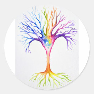 Big colourful neuronal tree classic round sticker