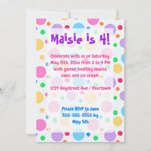 Big Colourful Polka Dot Little Girl Birthday Party Invitation