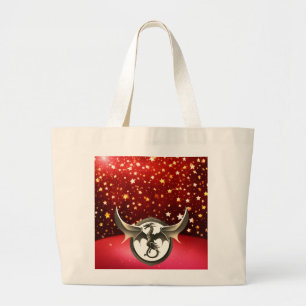 Big Colourful Stars on a Shiny Red Background -  Large Tote Bag
