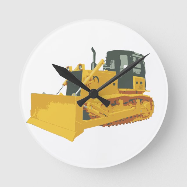 Big Construction Bulldozer on Tracks Round Clock (Front)