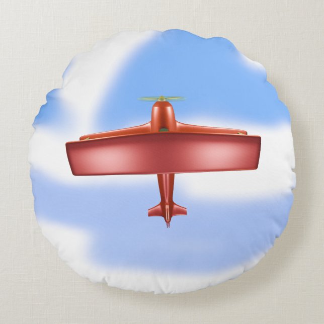 Big Cool Adventurous Flying Red Plane Round Pillow (Front)