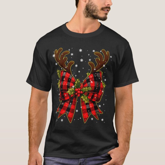 Big Coquette Plaid Reindeer Christmas Xmas Women G T-Shirt (Front)