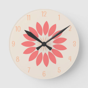 Big Coral Flower on Cream Round Clock