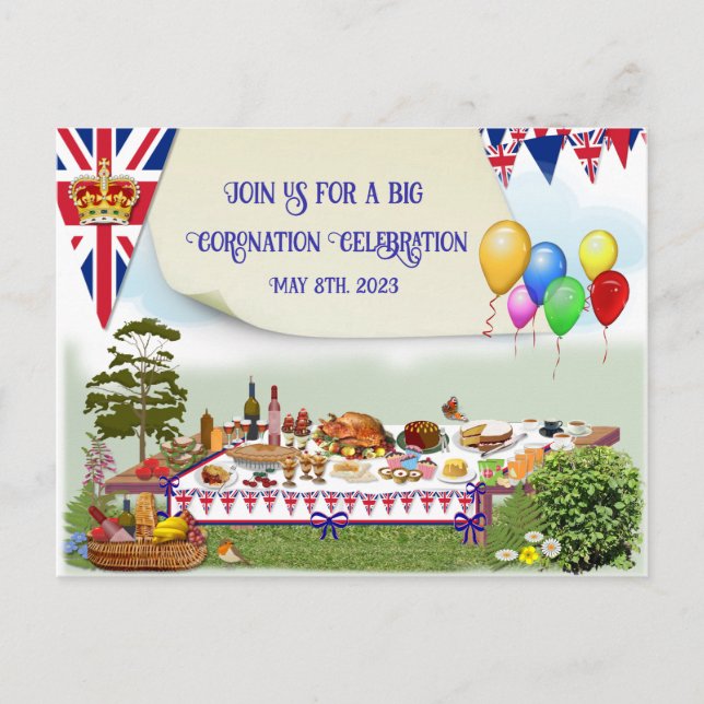 Big Coronation Celebration Lunch Invitation Postcard (Front)