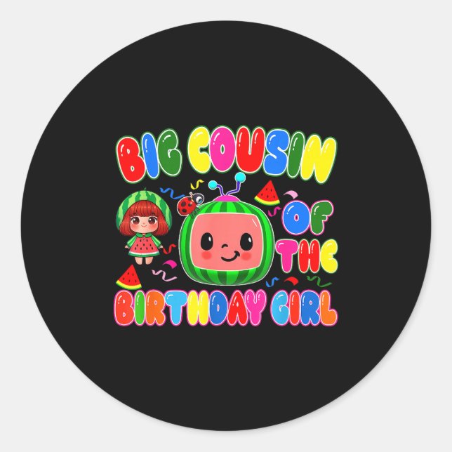 Big Cousin Of The Birthday Girl Melon Family Match Classic Round Sticker (Front)