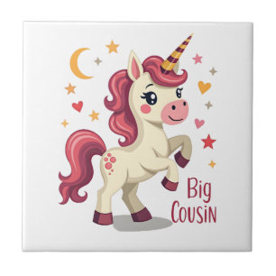Big Cousin Unicorn Vintage Cute Kids Typography De Ceramic Tile