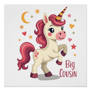 Big Cousin Unicorn Vintage Cute Kids Typography De Poster