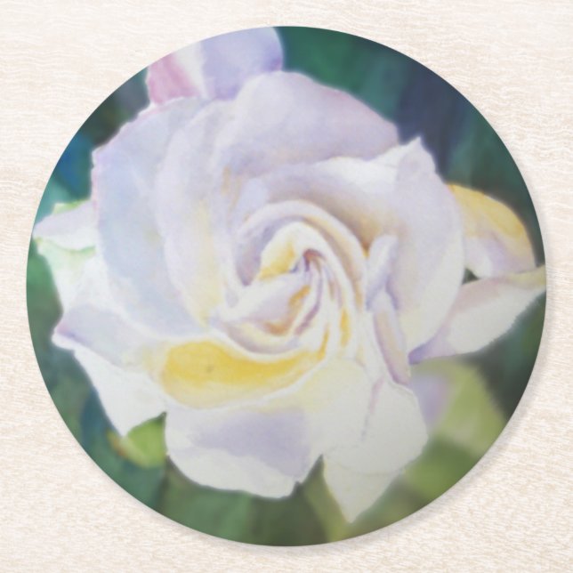 Big Creamy White Gardenia Round Paper Coaster (Front)