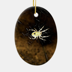 Big Creepy Spider on it's Web Ceramic Ornament