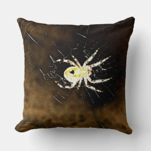 Big Creepy Spider on it's Web Cushion