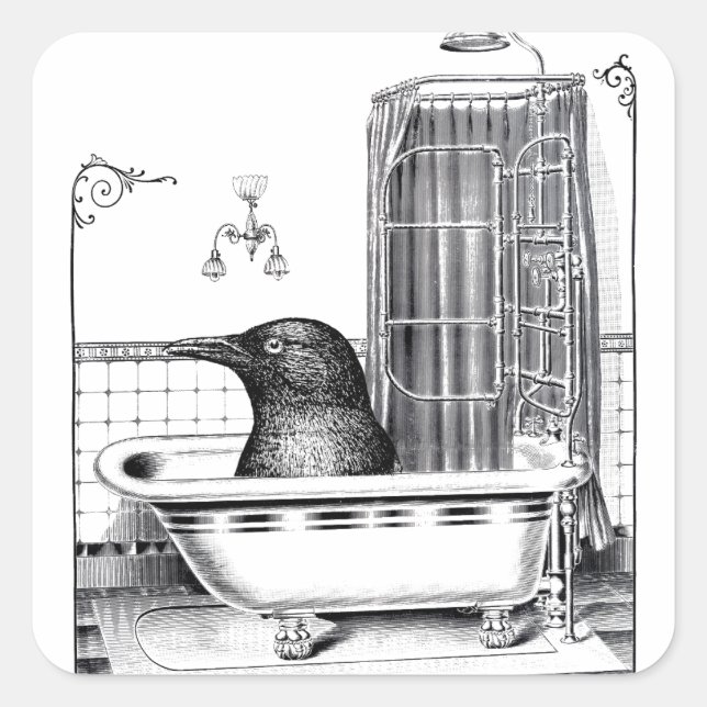 Big Crow In A Bath Tub Surrealism Square Sticker (Front)