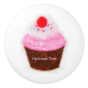 Big Cupcake & Cherry Cute Watercolor Custom Ceramic Knob
