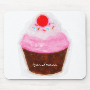 Big Cupcake & Cherry Watercolor Personalised Mouse Pad