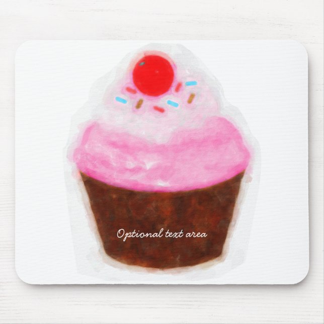 Big Cupcake & Cherry Watercolor Personalised Mouse Pad (Front)