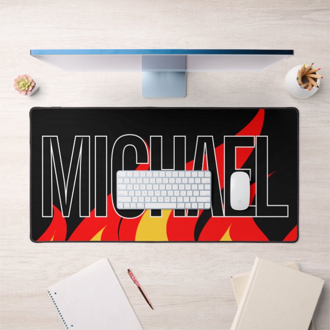 Big custom name gaming mouse pad with flames (Office 1)