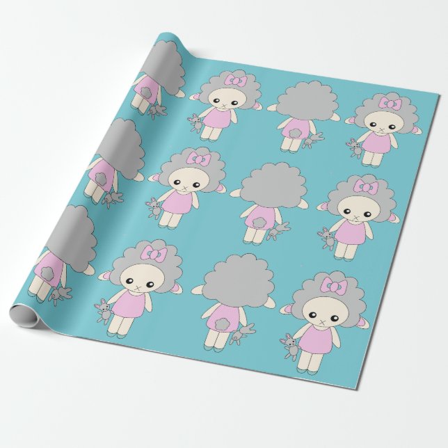 Big Cute Sheep Doll Pretty Wrapping Paper (Unrolled)