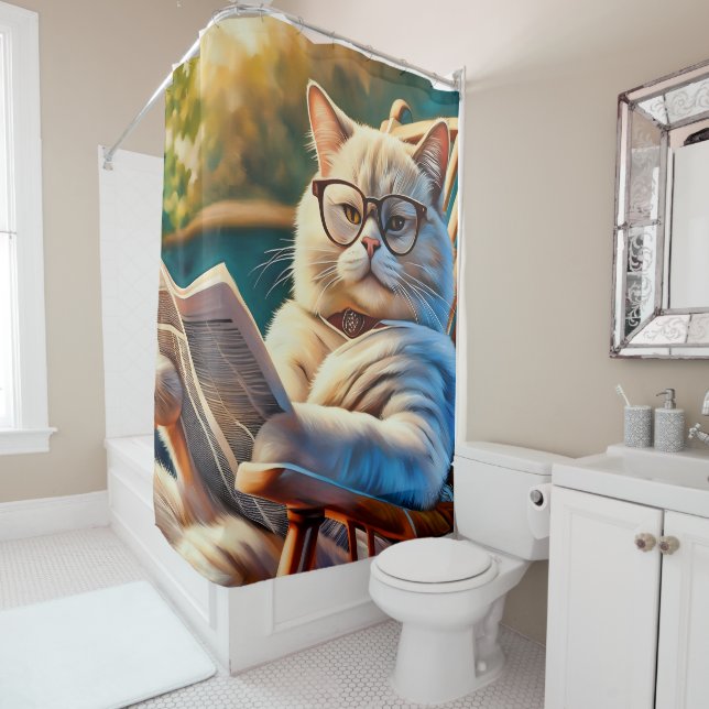 Big daddy cat with newspaper  shower curtain (In Situ)