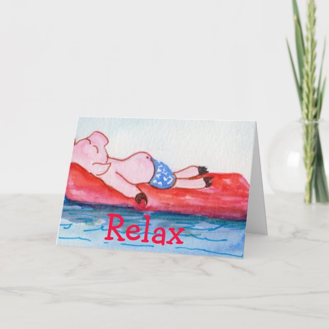 Big Daddy Pig Floating on Raft at Beach Card (Front)