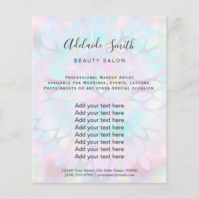 big dahlia FAUX holographic design beauty salon Flyer (Front)