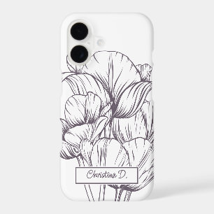 Big Dark Tulips Line Drawing on Dusty Plum w Name