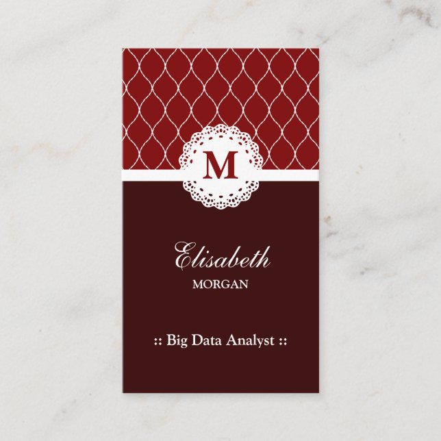 Big Data Analyst Elegant Brown Lace Pattern Business Card (Front)
