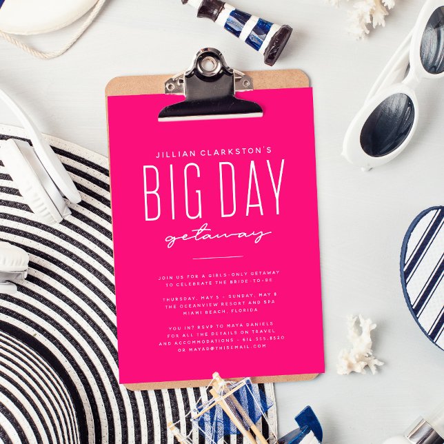 Big day getaway destination bachelorette party invitation (Creator Uploaded)