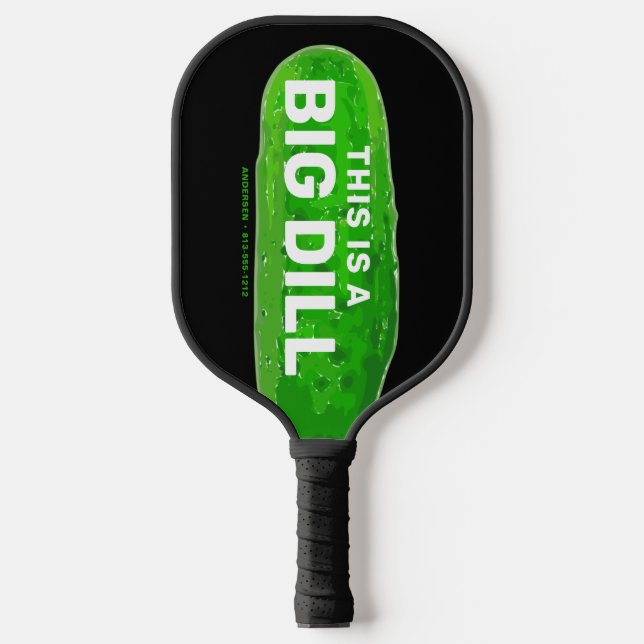 Big Dill Cartoon Funny Personalised Black Pickleball Paddle (Front)