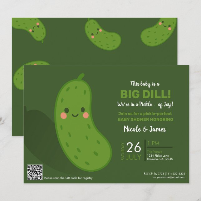 Big Dill Green Pickle Baby Shower Invitation (Front/Back)
