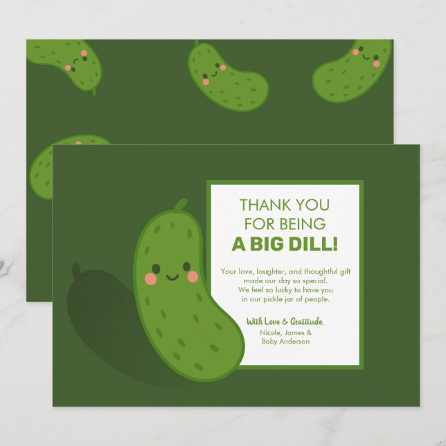 Big Dill Green Pickle Baby Shower Thank You Invitation (Front/Back)