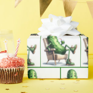 Big Dill Pickle Sitting In a Chair Wrapping Paper