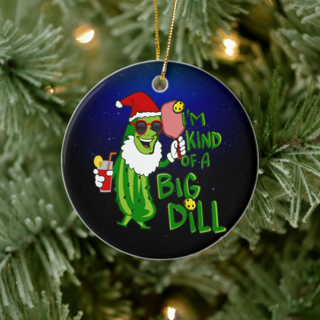 Big Dill PIckleball Santa Christmas Ceramic Ornament (Tree)