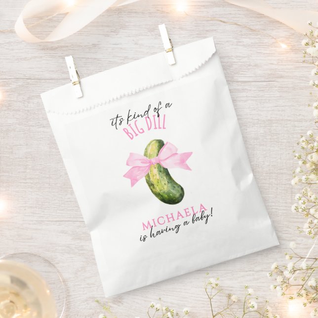 Big Dill Watercolor Coquette Pickle Baby Shower Favour Bag (Clipped)